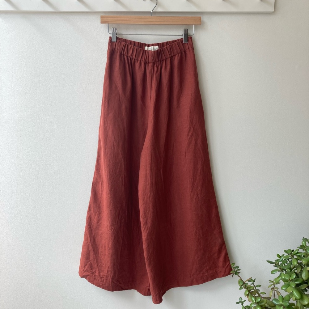 Not Perfect Linen Cropped Wide Leg Lyon Pant - Size S - Redwood